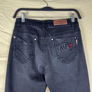 Y2K Grunge Sleaze Harajuku Zhuo Yi Ying Jeans Womens 27 Black Slim Rhinestone